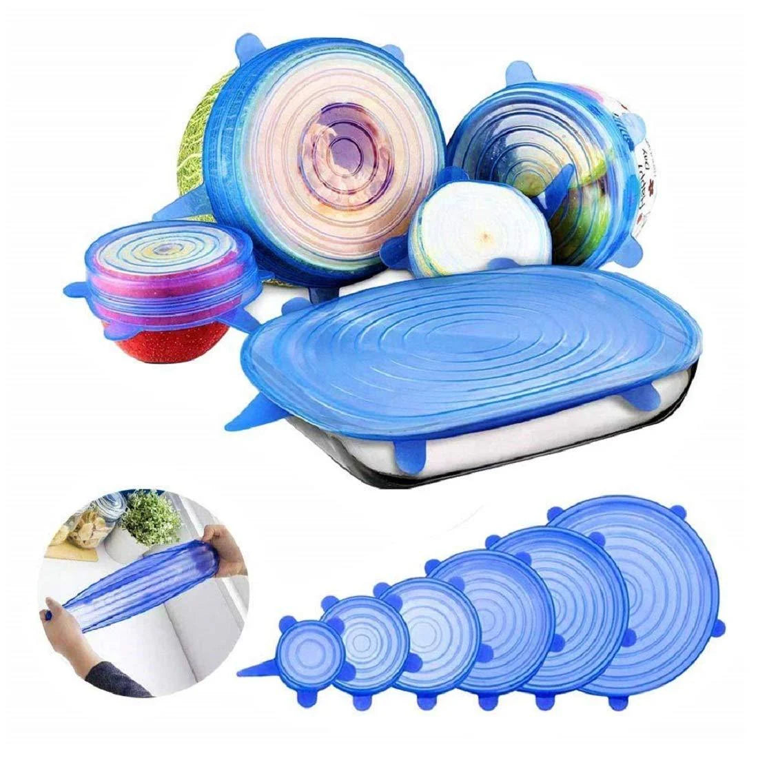 Silicone Stretch Lids Reuseable Microwave Safe Flexible Covers (Set Of 6) (Loose Pack)