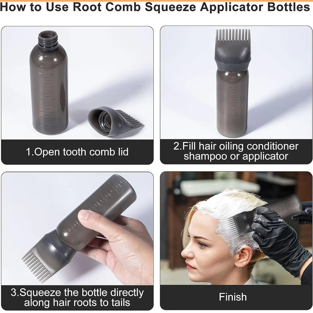 Comb Applicator Bottle Hair Oil Applicator Bottle For Hair Dye Bottle Applicator Brush With Graduated Scale Professional Brush Applicator Comb Hairdressing Coloring Styling Tool (1 Pc)