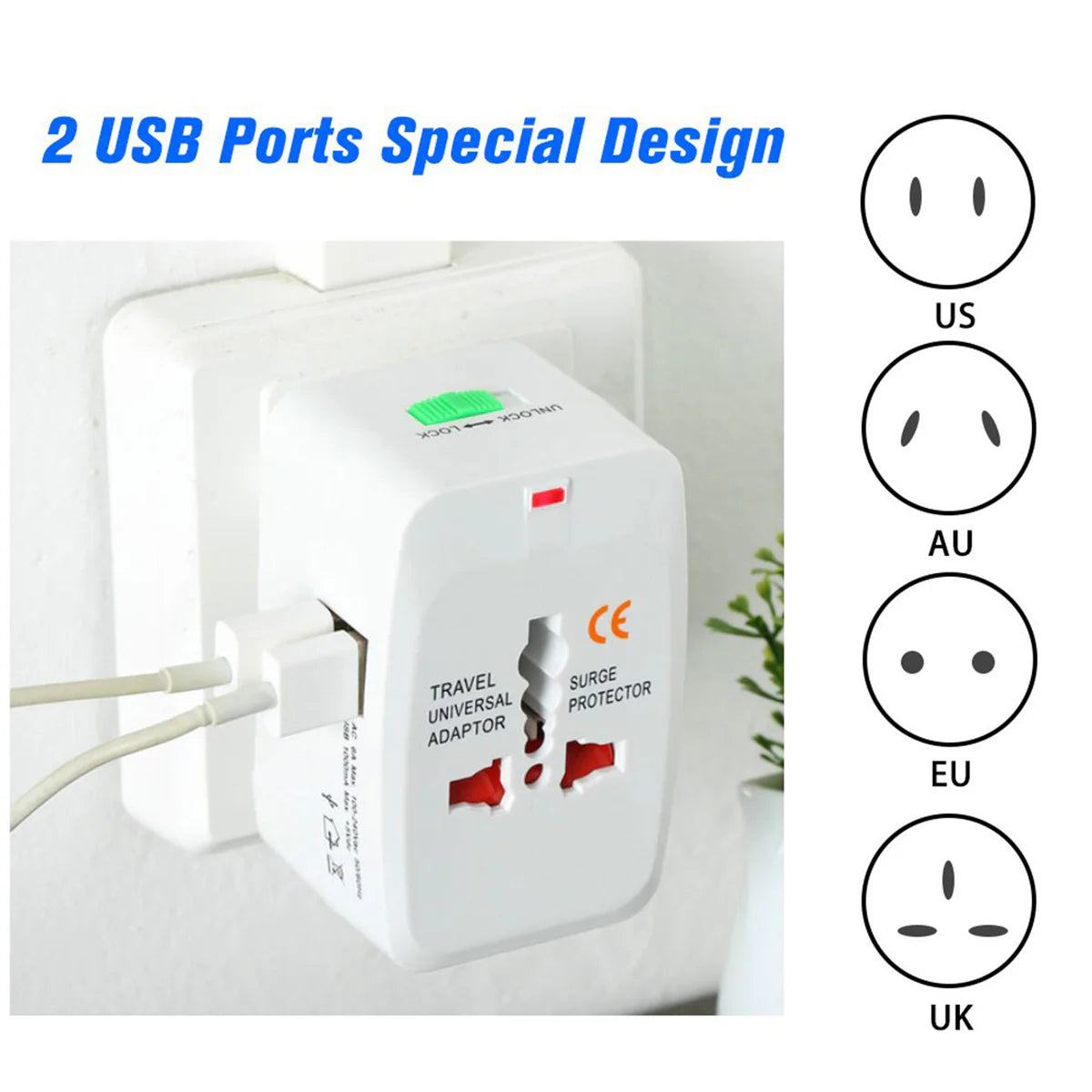 All-in-one Universal Worldwide Travelling Ac Adaptor Plug (Au Uk Us Eu) International Power Charger Electric Usb Power Plug Socket Adapter Converter (1 Pc)