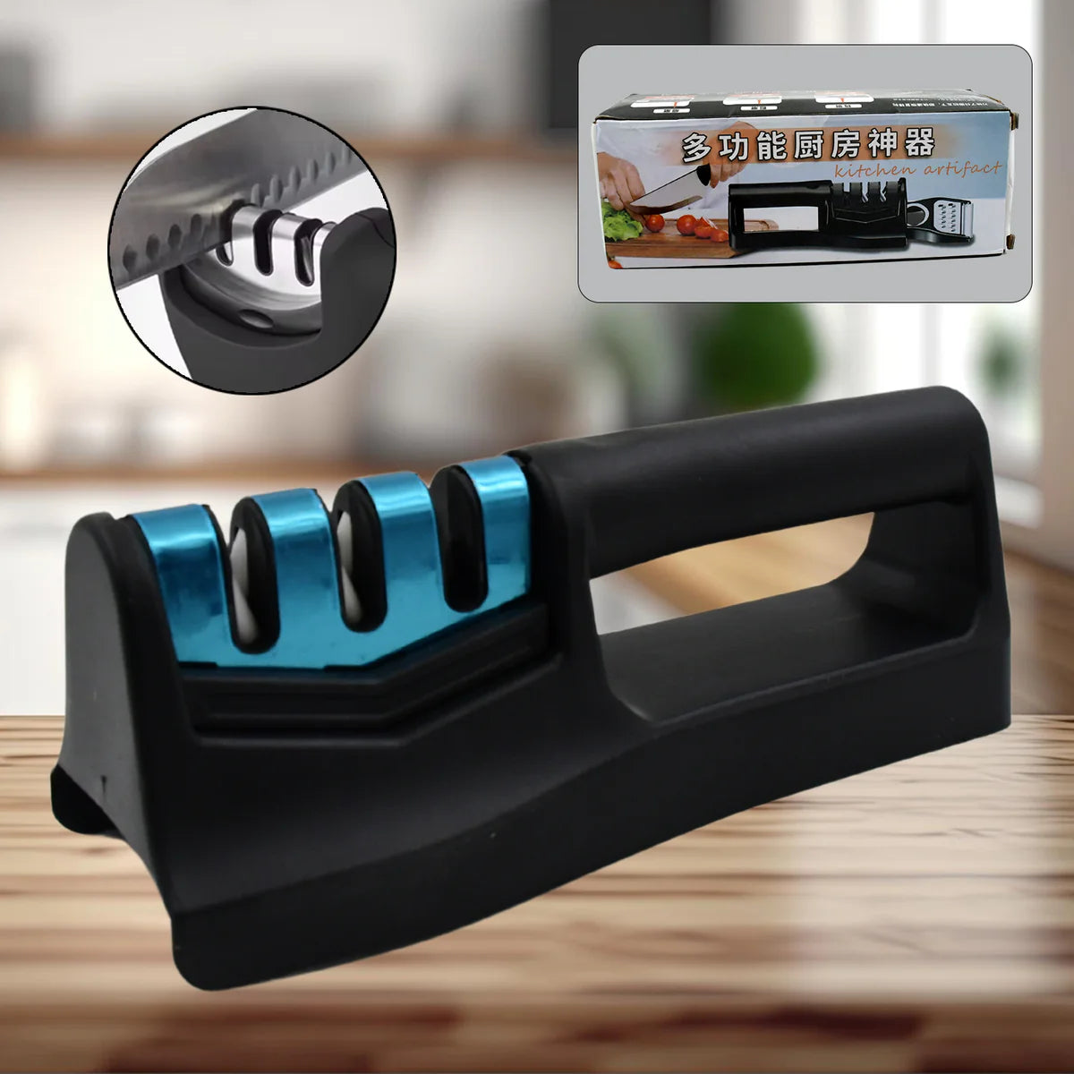 Knife Sharpener For Kitchen Knife Sharpener With Vegetable Chopper And Fish Scale Remover Handheld Knives Pocket Knife Sharpener Knife Sharpener For Chefs Serrated Knife (9in1)