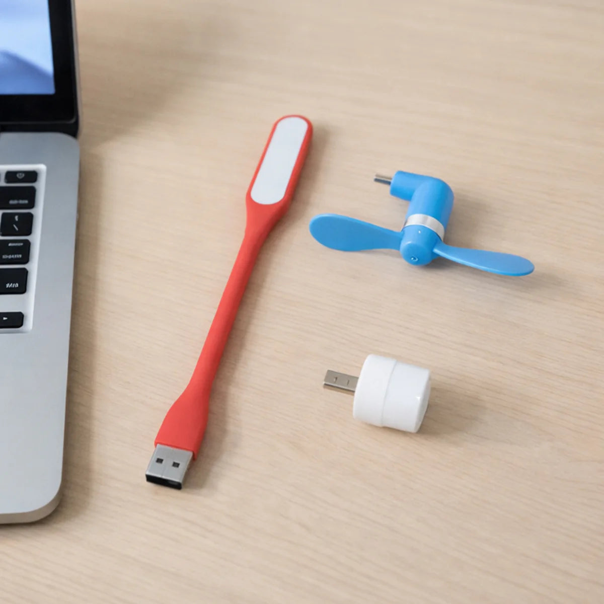 3 In 1 Laptop Accessory Combo Set USB LED light, mini fan & OTG adapter