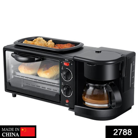 3 In 1 Breakfast Maker Portable Toaster Oven Grill Pan Coffee Maker Full Breakfast Ready At One Go
