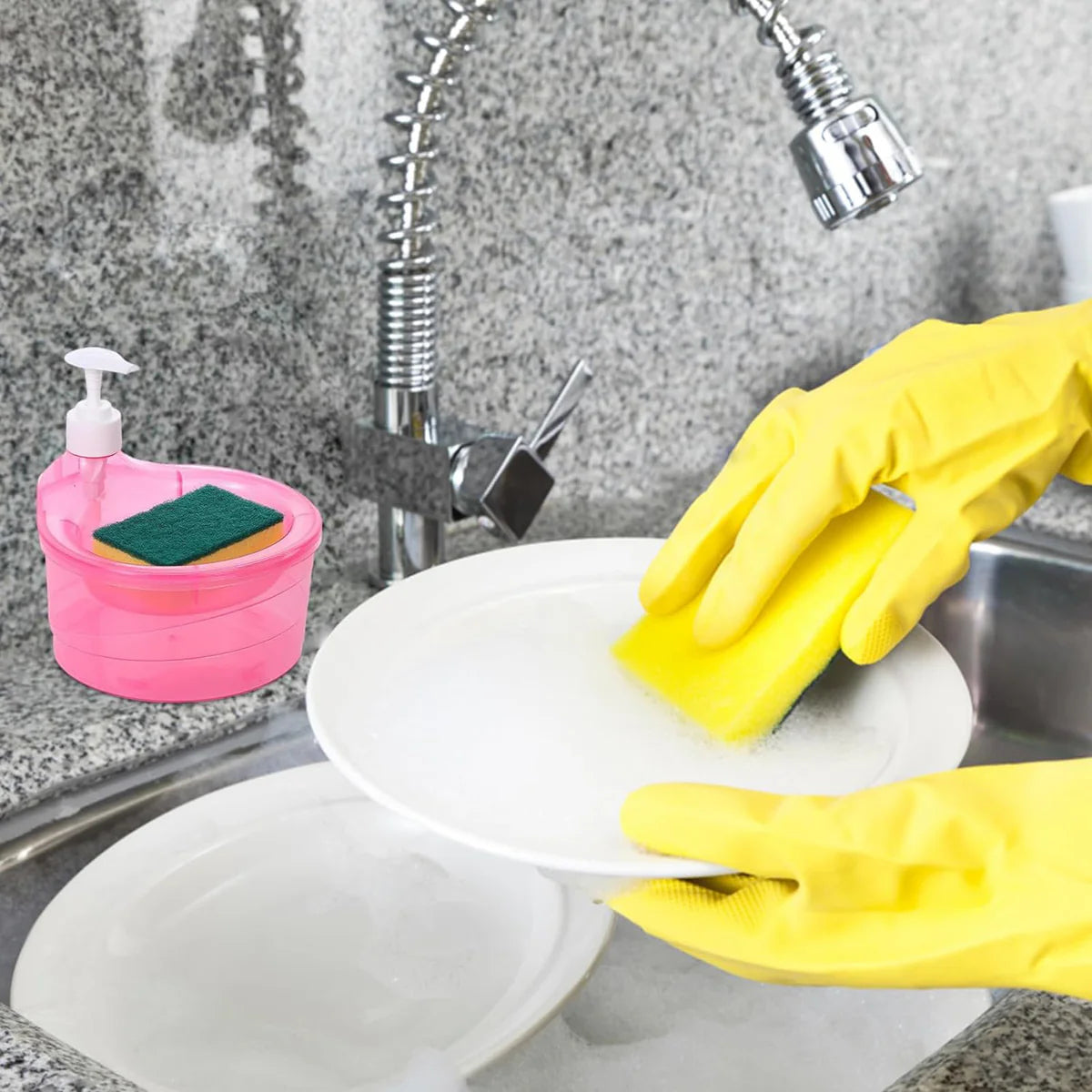 Double Layer Liquid Soap Dispenser With Pump And Sponge Practical For Hotel Sink Clear Soap Dispensing Liquid Pump Bottle For Home Kitchen Rectangle ( 2 In 1 )