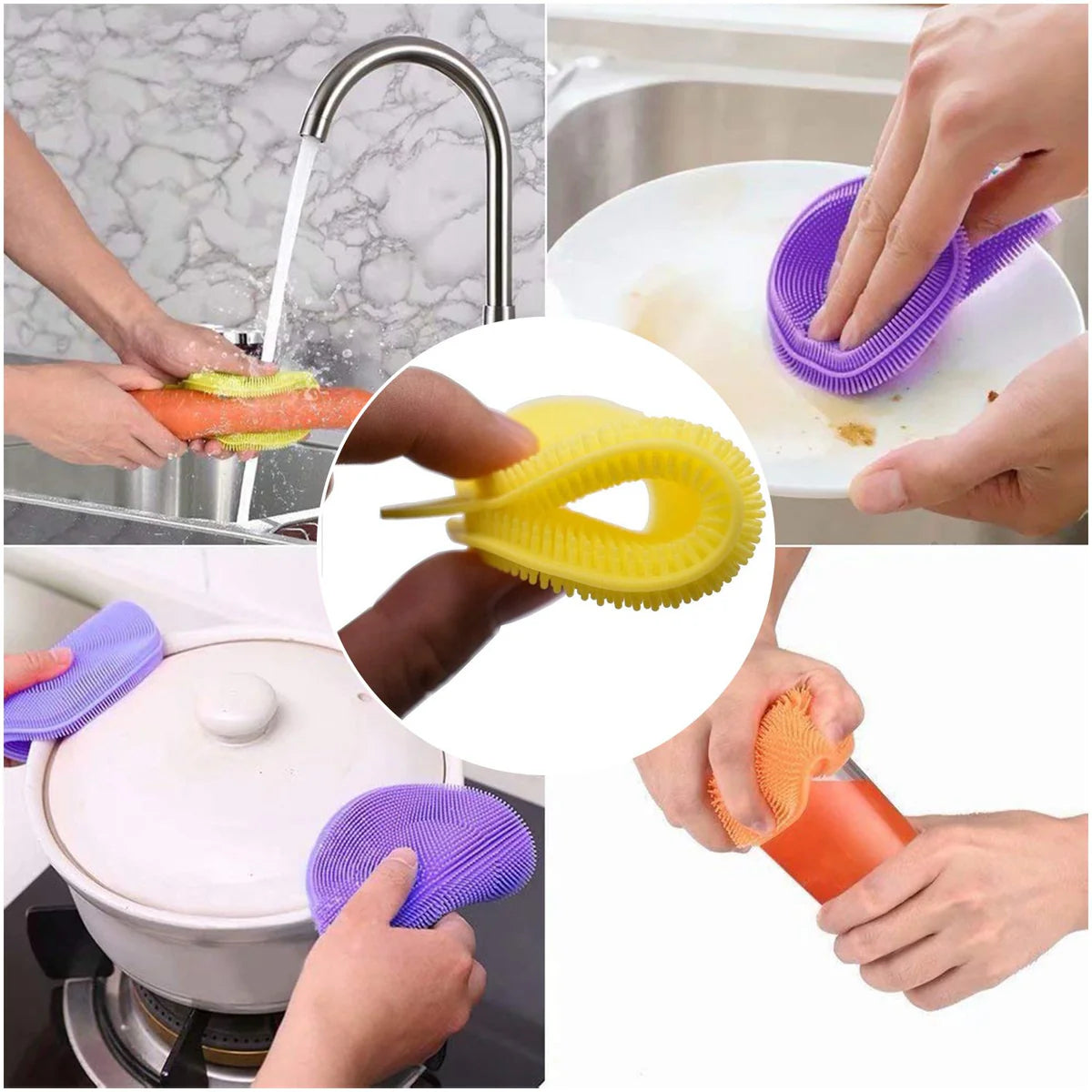 Silicone Dish Scrubber Sponge Mildew Free Non Stick (Mix Color)