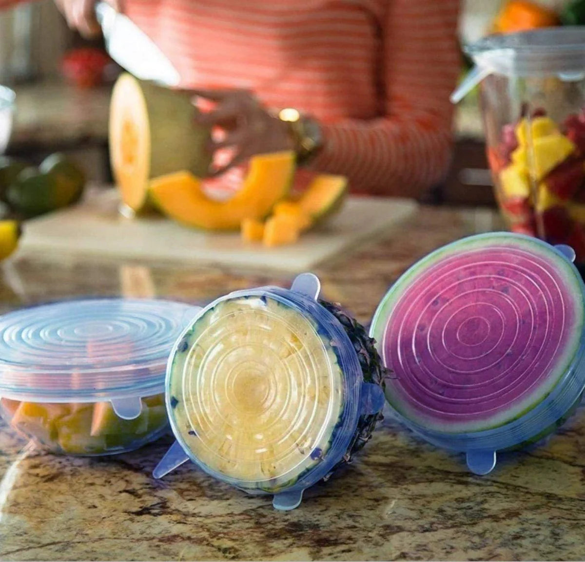 Silicone Stretch Lids Reuseable Microwave Safe Flexible Covers (Set Of 6) (Loose Pack)