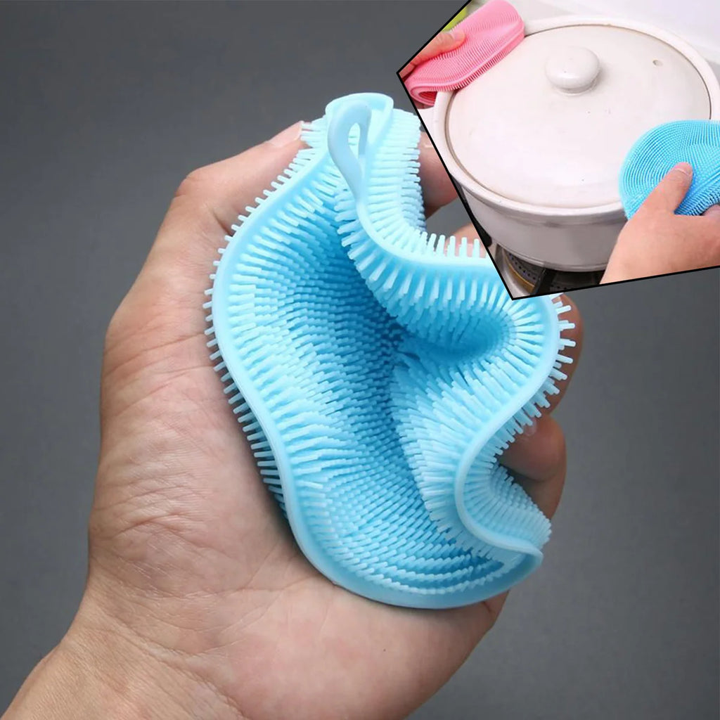 Silicone Dish Scrubber Sponge Mildew Free Non Stick (Mix Color)